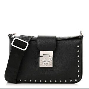 MCM Grained Calfskin Small Kaison Park Avenue Stud Crossbody Bag Black